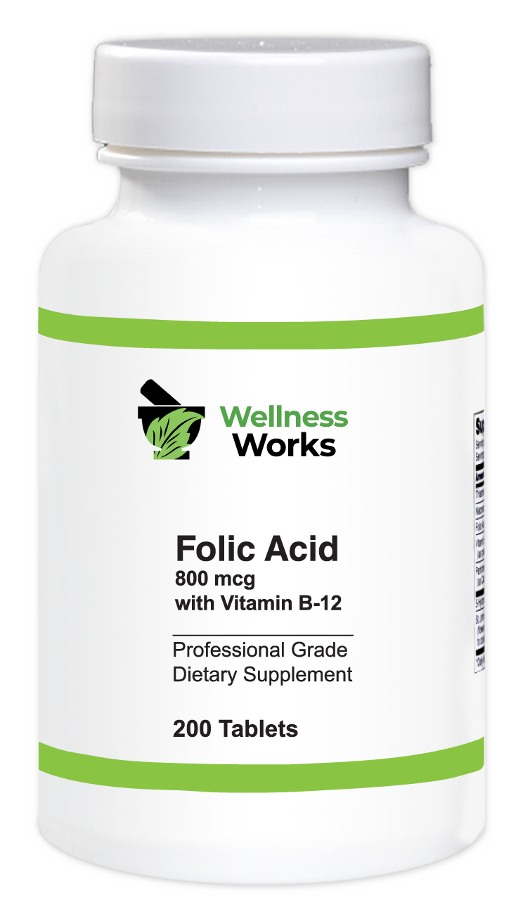 Wellness Works Folic Acid 800 mcg with Vitamin B-12 (10063) Bottle Shot